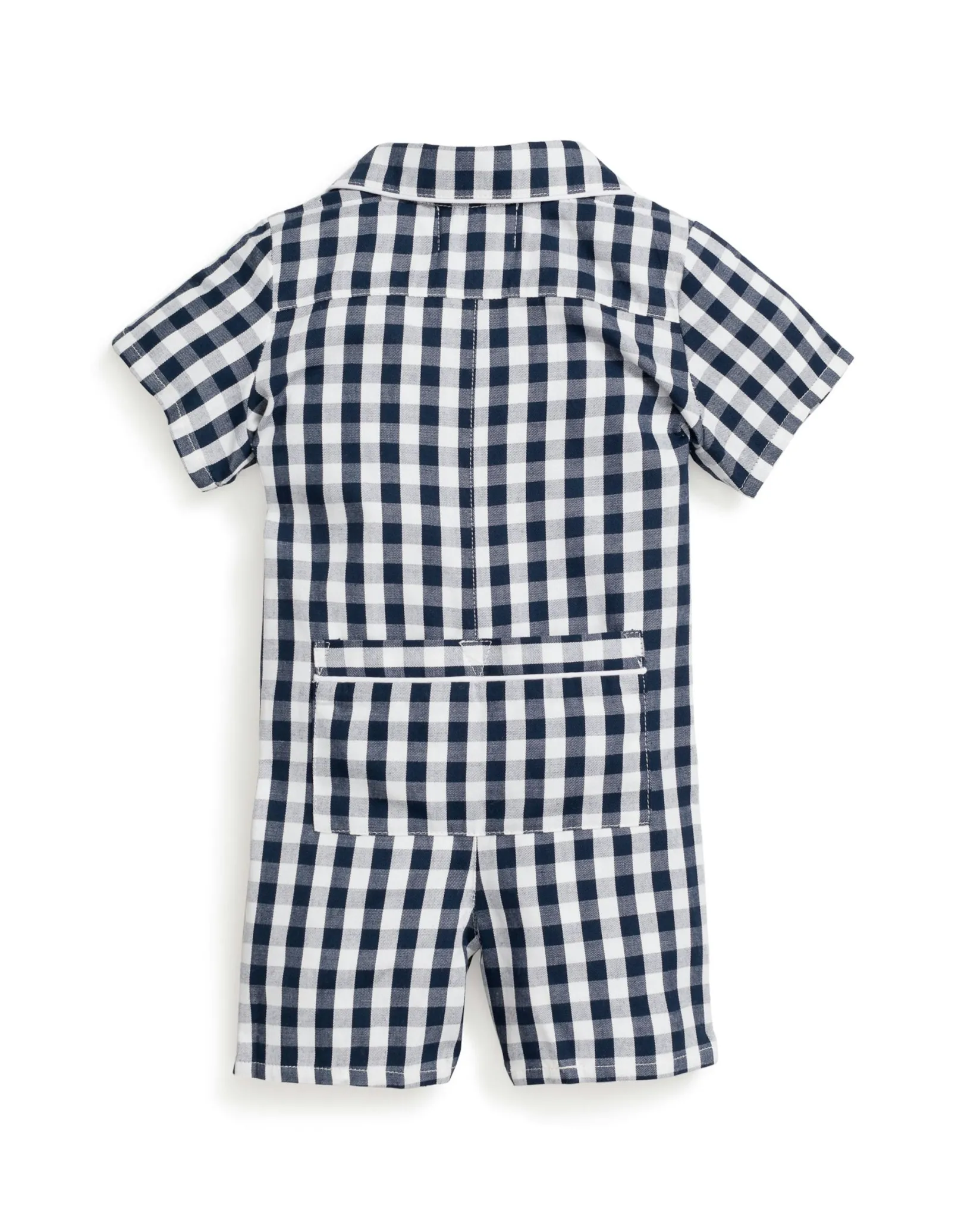Petite Plume Baby's Twill Summer Romper in Navy Gingham
