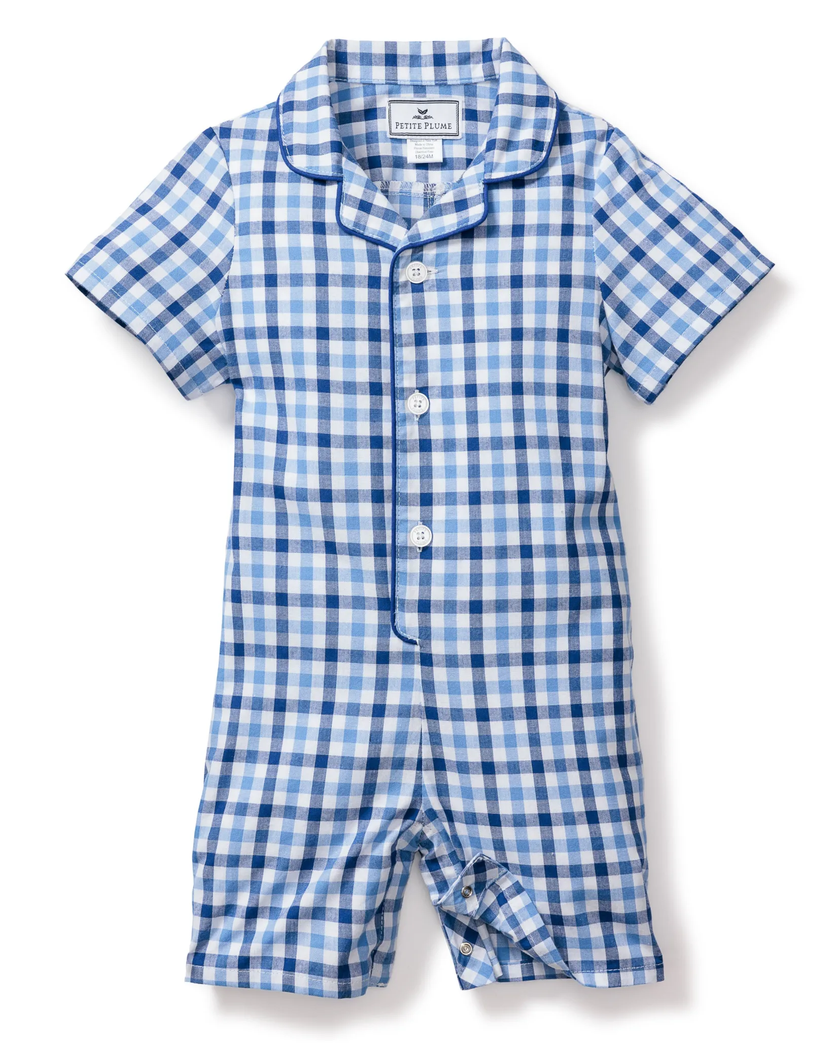 Petite Plume Baby's Twill Summer Romper in Navy Gingham