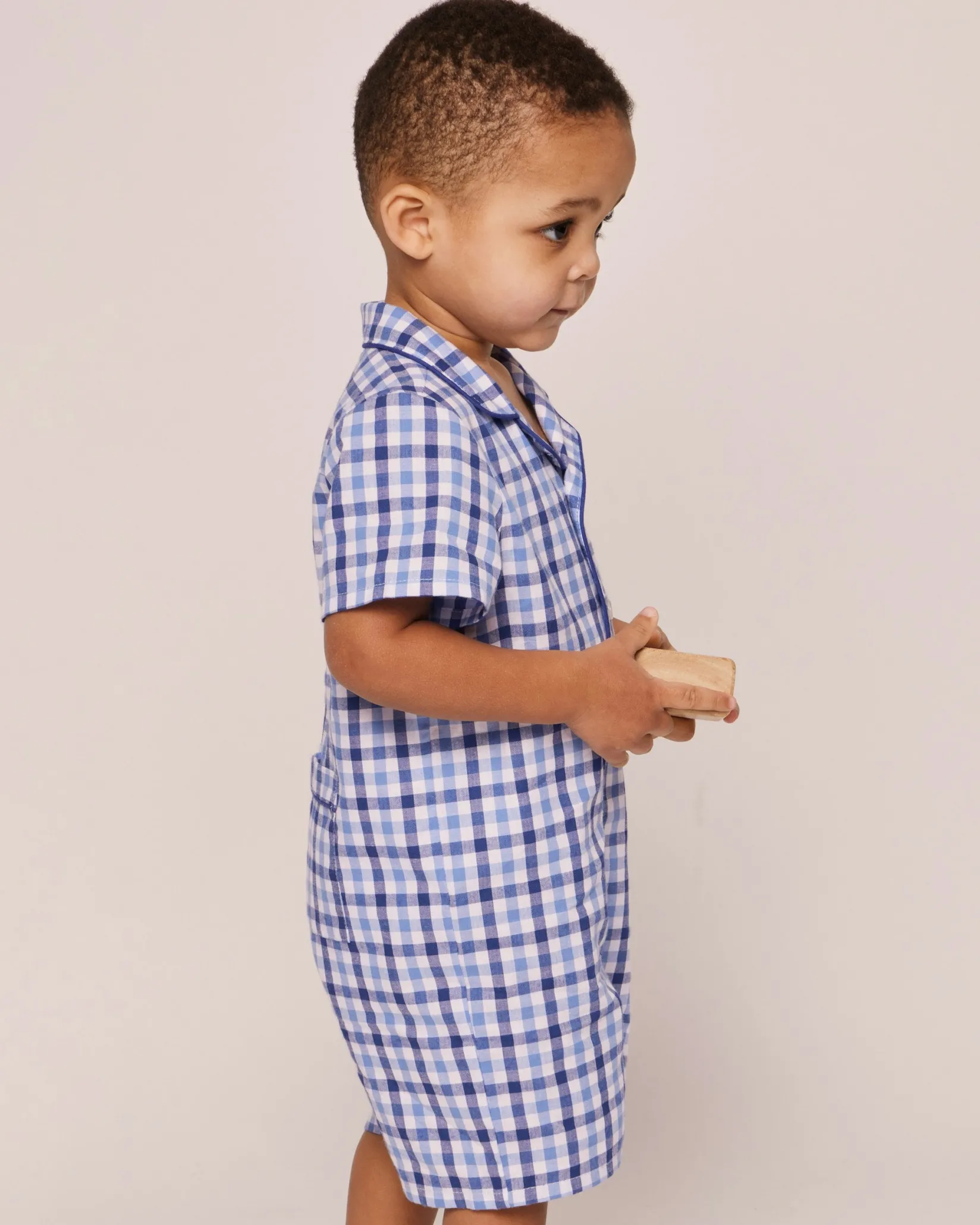 Petite Plume Baby's Twill Summer Romper in Navy Gingham
