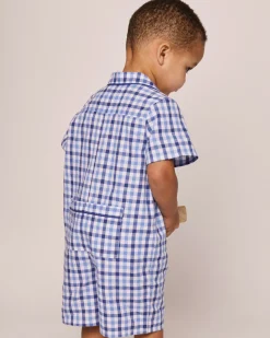 Petite Plume Baby's Twill Summer Romper in Navy Gingham
