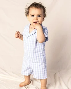Petite Plume Baby's Twill Summer Romper in Light Blue Gingham