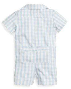 Petite Plume Baby's Twill Summer Romper in Light Blue Gingham