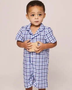 Petite Plume Baby's Twill Summer Romper in Light Blue Gingham