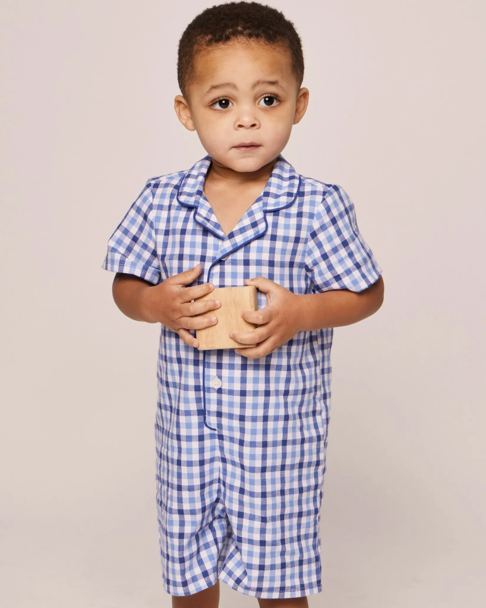 Petite Plume Baby's Twill Summer Romper in Light Blue Gingham