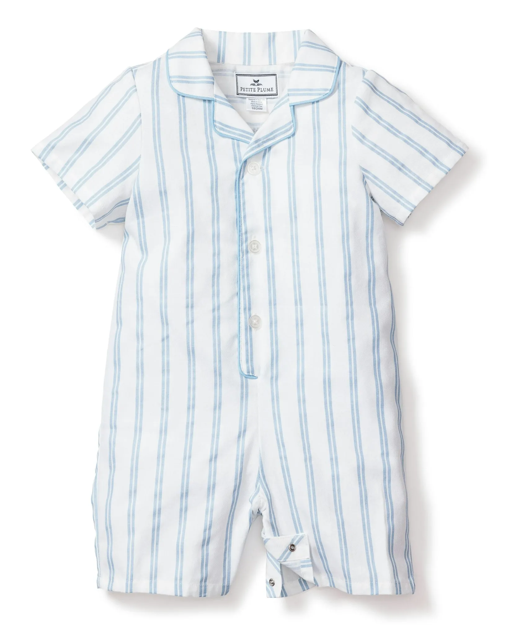 Petite Plume Baby's Twill Summer Romper in Periwinkle and White Stripe