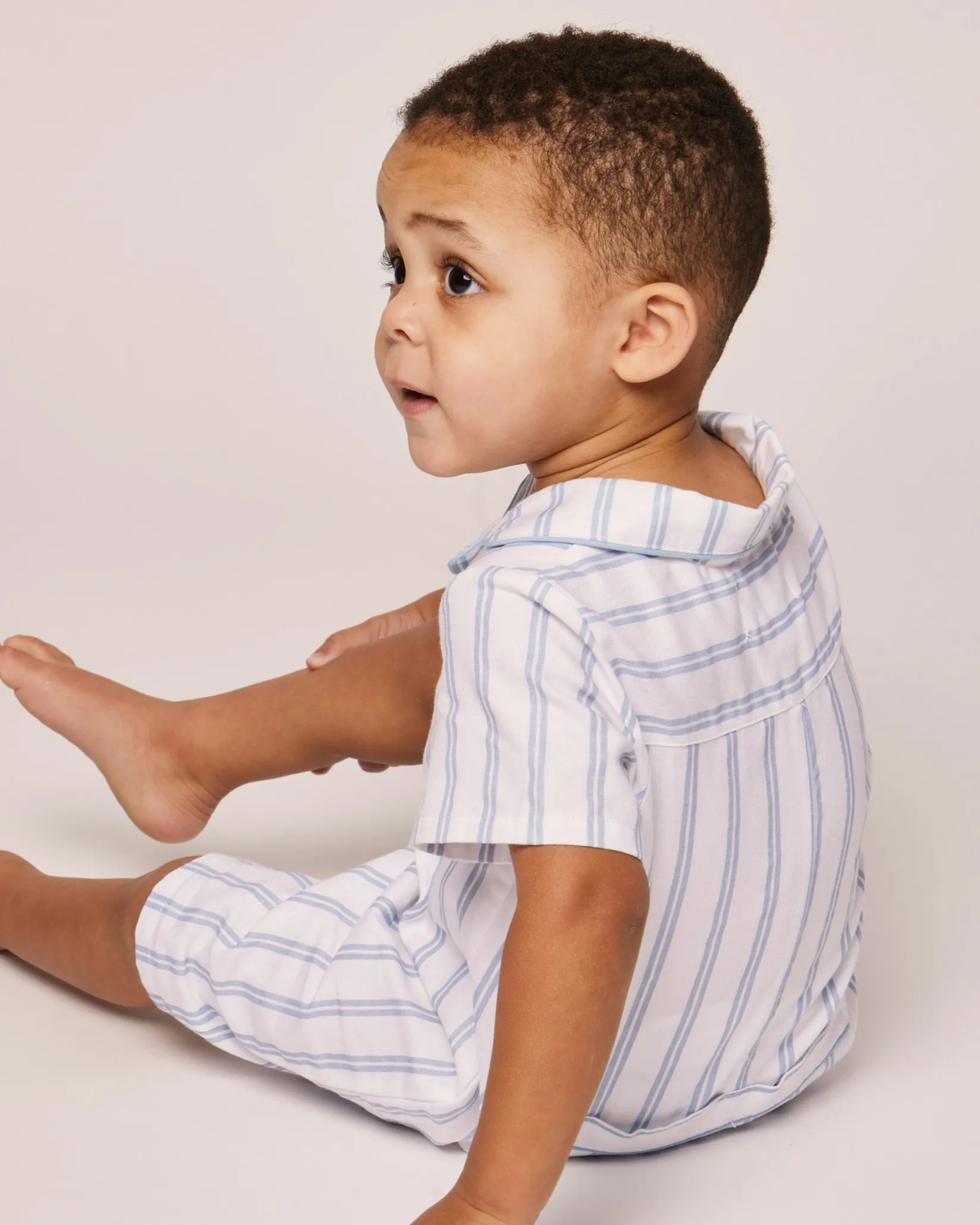 Petite Plume Baby's Twill Summer Romper in Periwinkle and White Stripe