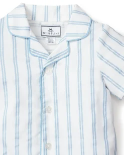 Petite Plume Baby's Twill Summer Romper in Periwinkle and White Stripe
