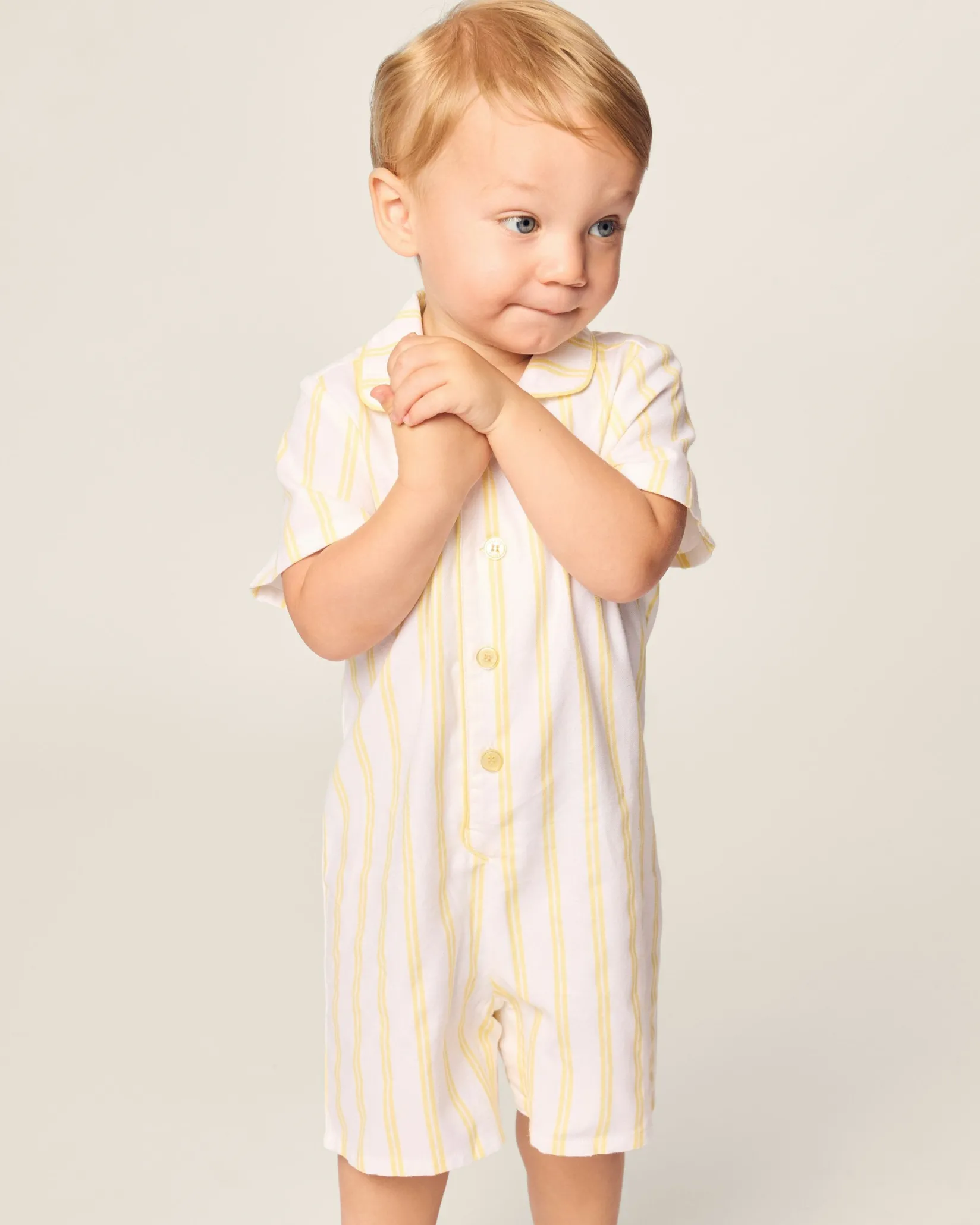 Petite Plume Baby's Twill Summer Romper in Periwinkle and White Stripe
