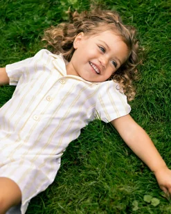 Petite Plume Baby's Twill Summer Romper in Periwinkle and White Stripe