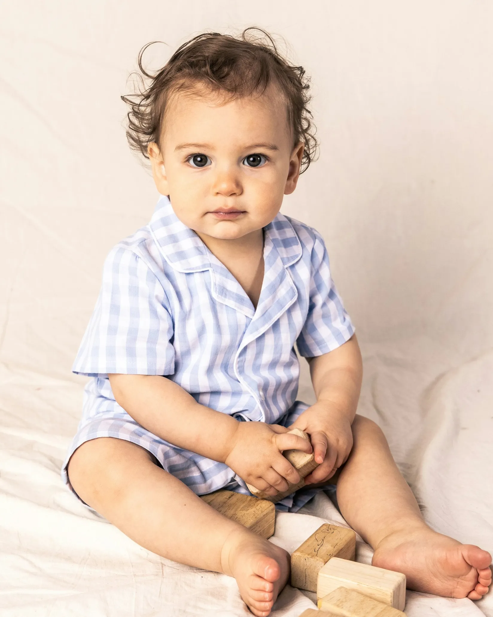 Petite Plume Baby's Twill Summer Romper in Royal Blue Gingham