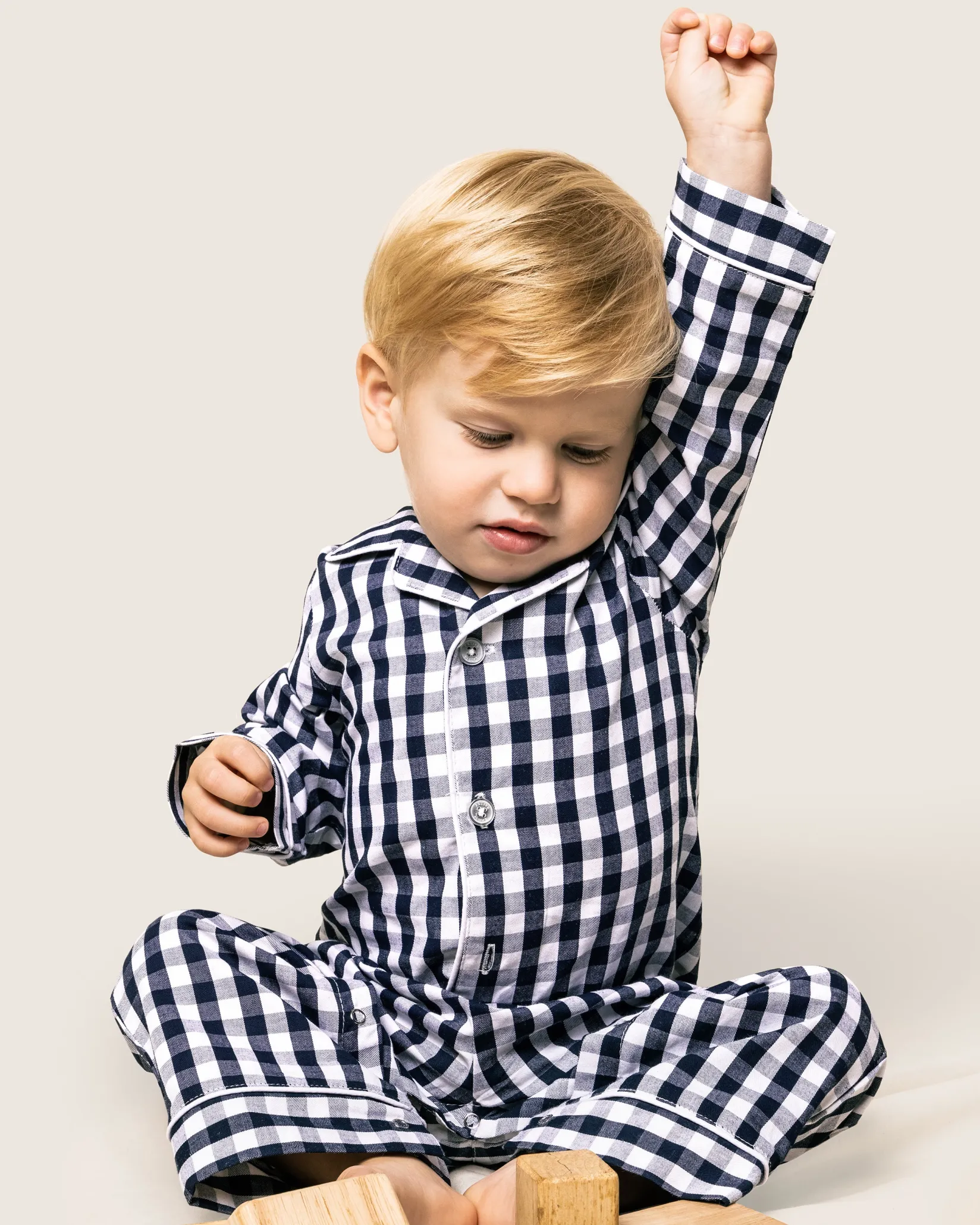Petite Plume Baby's Twill Winter Romper in Navy Gingham