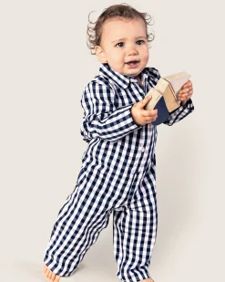 Petite Plume Baby's Twill Winter Romper in Navy Gingham
