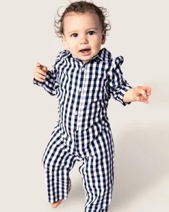 Petite Plume Baby's Twill Winter Romper in Navy Gingham