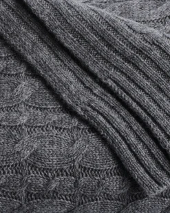 Petite Plume Cashmere Cable Knit Throw in Dark Grey