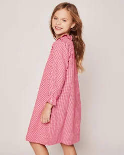 Kids Petite Plume Girl's Flannel Victoria Nightgown in Red Mini Gingham