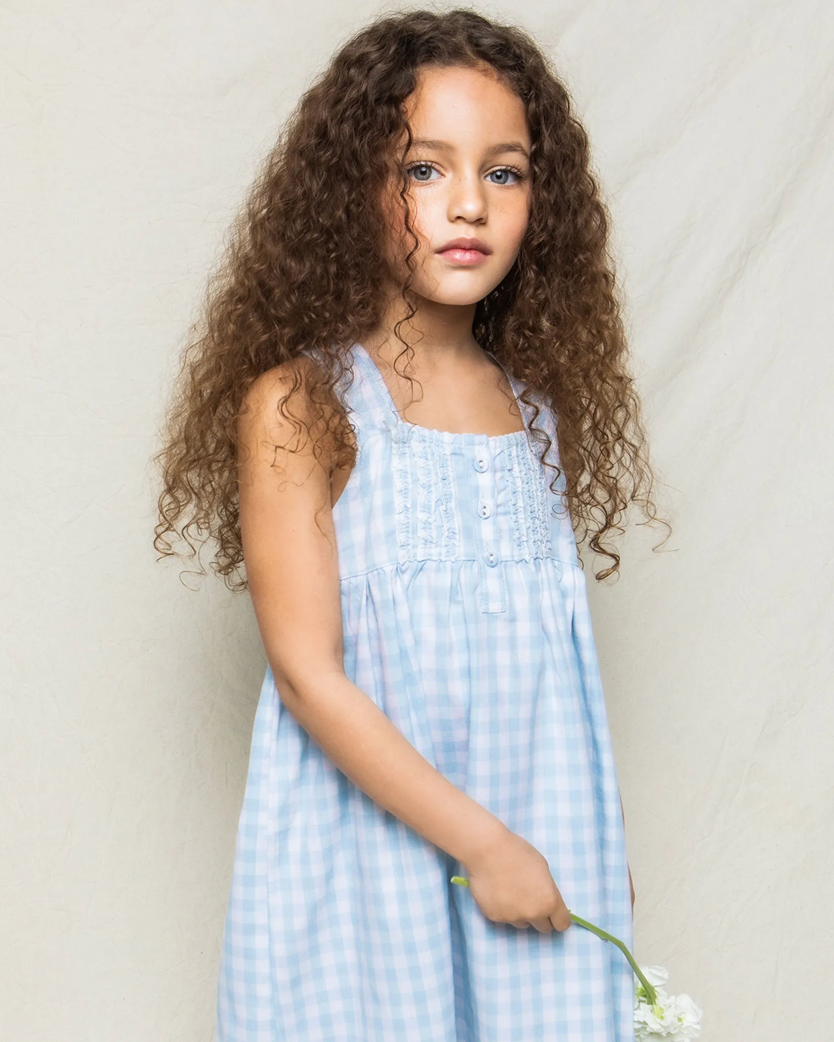 Kids Petite Plume Girl's Twill Charlotte Nightgown in Light Blue Gingham