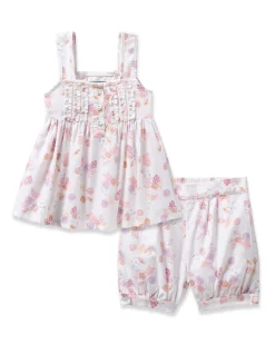 Kids Petite Plume Girl's Twill Charlotte Short Set in Seashell Splendor