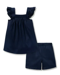Kids Petite Plume Girl's Twill Clara Short Set in Navy