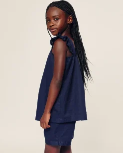 Kids Petite Plume Girl's Twill Clara Short Set in Navy