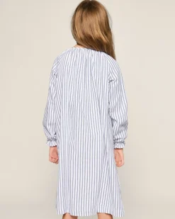 Kids Petite Plume Girl's Twill Delphine Nightgown in Navy French Ticking