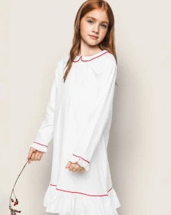 Kids Petite Plume Girl's Twill Sophia Nightgown in White with Red Piping