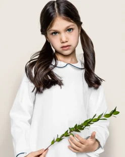 Kids Petite Plume Girl's Twill Sophia Nightgown in White with Navy Piping