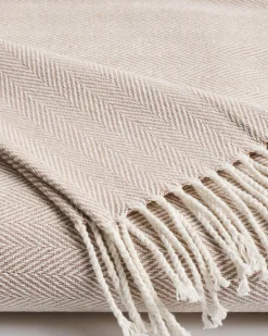 Petite Plume Herringbone Throw in Beige