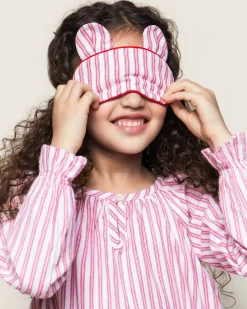 Kids Petite Plume Kid's Bear-y Sleep Mask in Antique Red Ticking