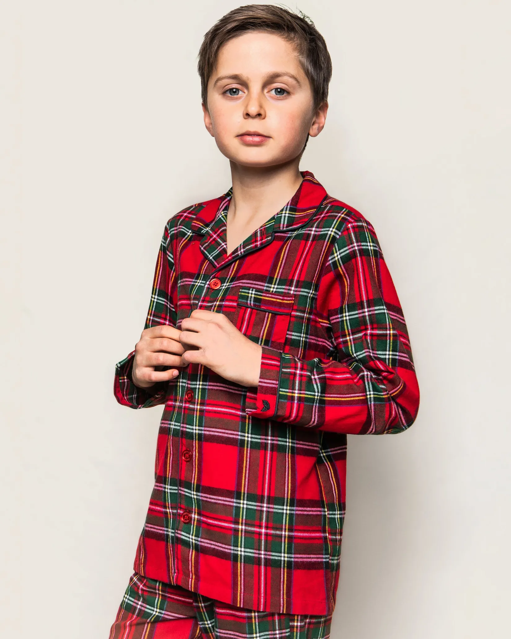 Kids Petite Plume Kid's Brushed Cotton Pajama Set in Imperial Tartan