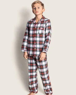 Kids Petite Plume Kid's Brushed Cotton Pajama Set in Balmoral Tartan