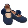 Petite Plume Kid's Delphine Slipper in Navy Suede with a Festive Pom