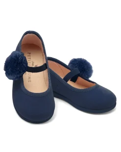 Petite Plume Kid's Delphine Slipper in Navy Suede with a Festive Pom