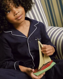 Kids Petite Plume Kid's Flannel Pajama Set in Navy
