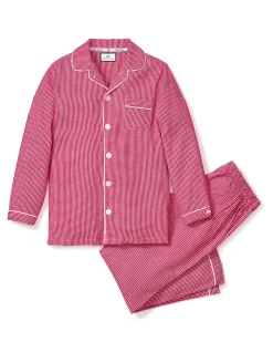 Kids Petite Plume Kid's Flannel Pajama Set in Red Mini Gingham