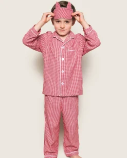 Kids Petite Plume Kid's Flannel Pajama Set in Red Mini Gingham