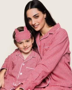 Kids Petite Plume Kid's Flannel Pajama Set in Red Mini Gingham