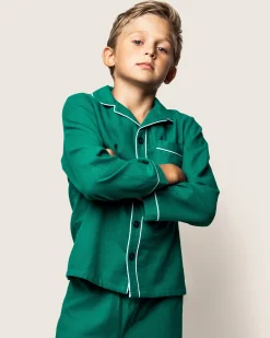 Kids Petite Plume Kid's Flannel Pajama Set in Forest Green