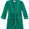 Kids Petite Plume Kid's Flannel Robe in Forest Green with White Piping