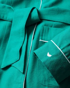 Kids Petite Plume Kid's Flannel Robe in Forest Green with White Piping