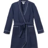 Kids Petite Plume Kid's Flannel Robe in Navy with White Piping