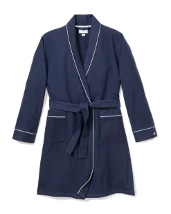 Kids Petite Plume Kid's Flannel Robe in Navy with White Piping