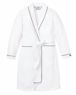 Kids Petite Plume Kid's Flannel Robe in White with Navy Piping