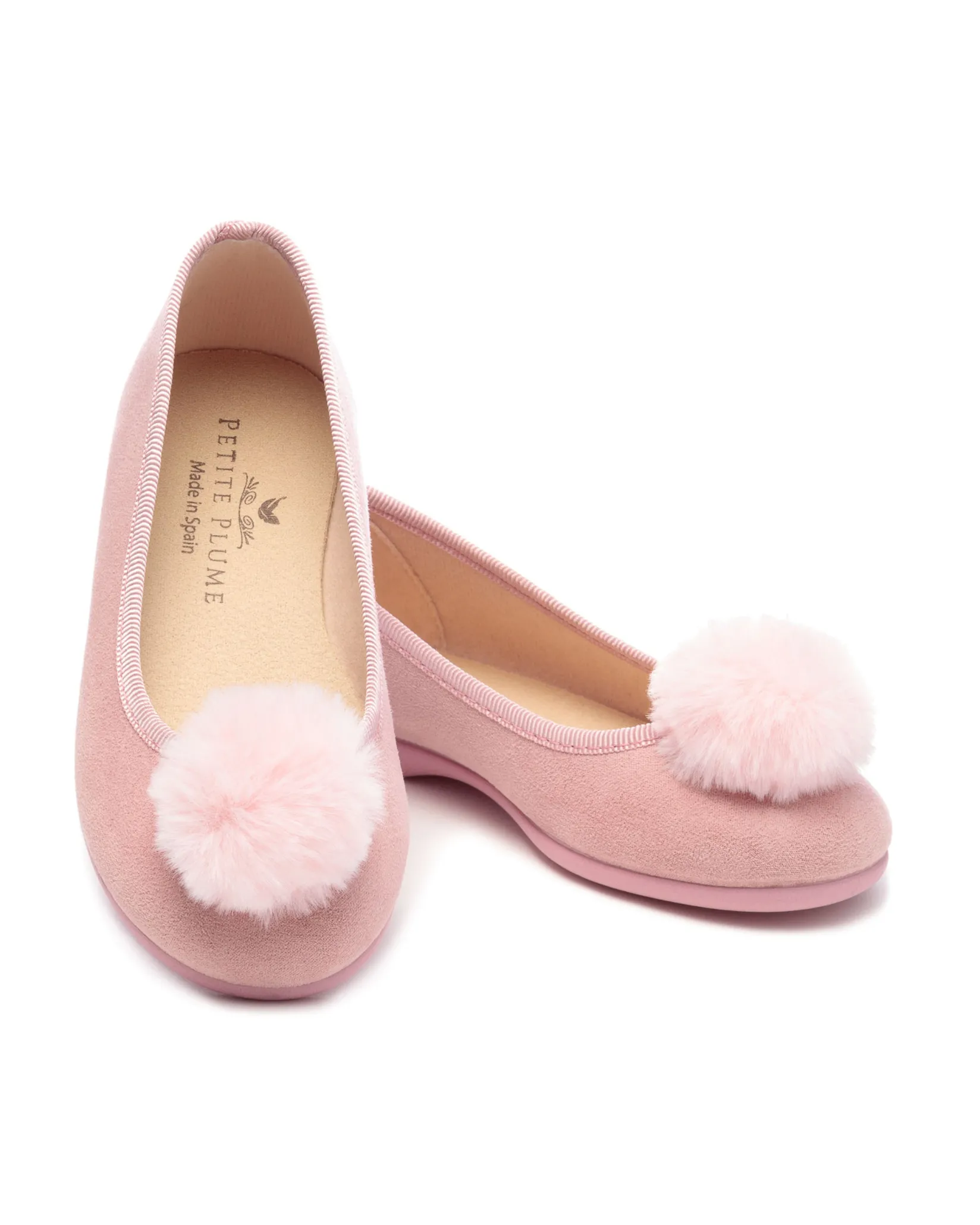 Kids Petite Plume Kid's Juliette Slipper in Antique Rose Suede with a Festive Pom