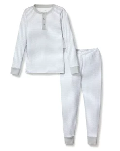 Kids Petite Plume Kid's Pima Snug Fit Pajama Set in Grey Stripes