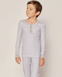 Kids Petite Plume Kid's Pima Snug Fit Pajama Set in Grey Stripes