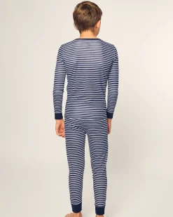 Kids Petite Plume Kid's Pima Snug Fit Pajama Set in Grey Stripes
