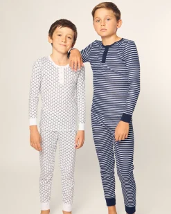 Kids Petite Plume Kid's Pima Snug Fit Pajama Set in Grey Stripes