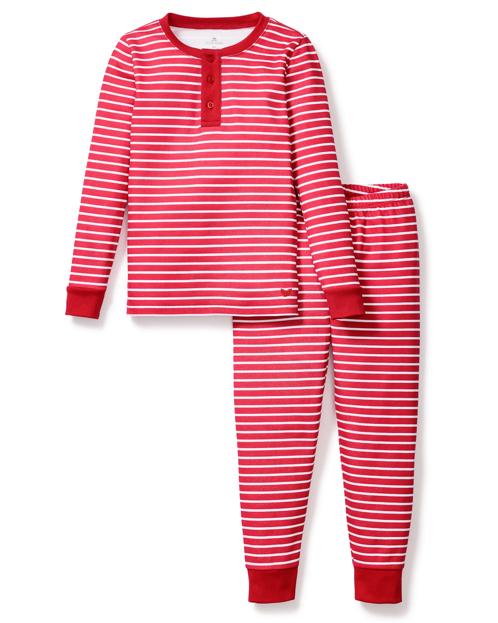 Kids Petite Plume Kid's Pima Snug Fit Pajama Set in Red Stripe