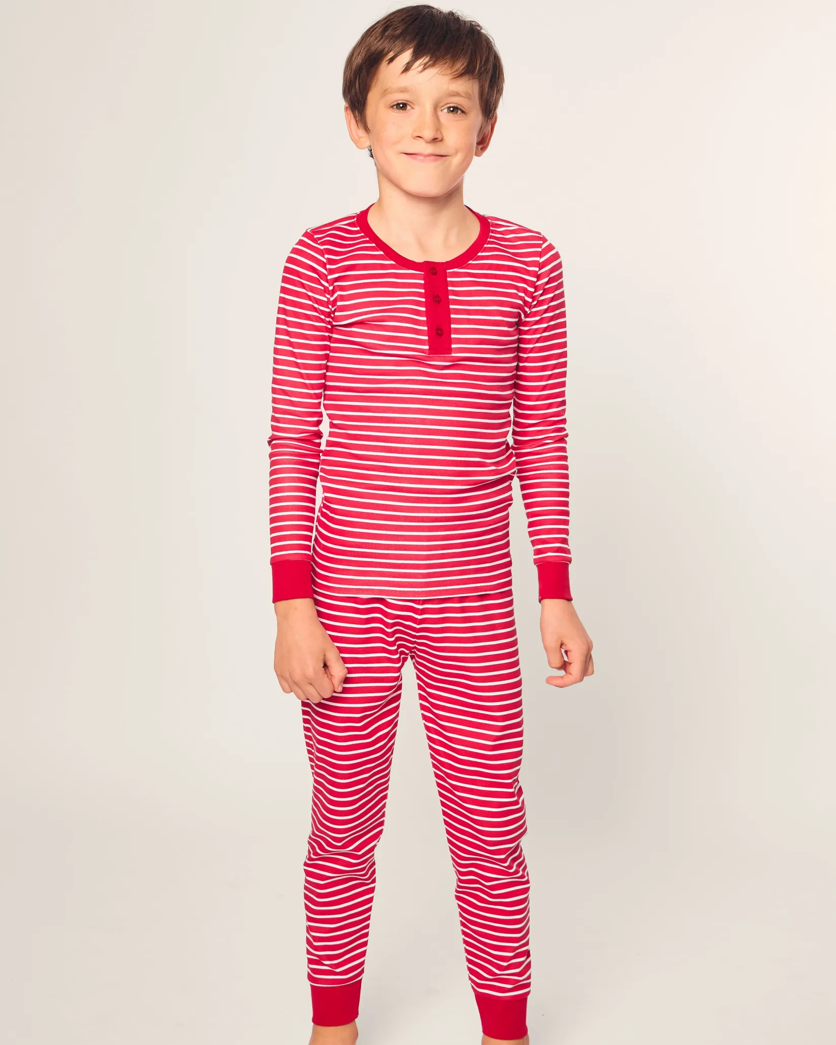 Kids Petite Plume Kid's Pima Snug Fit Pajama Set in Red Stripe