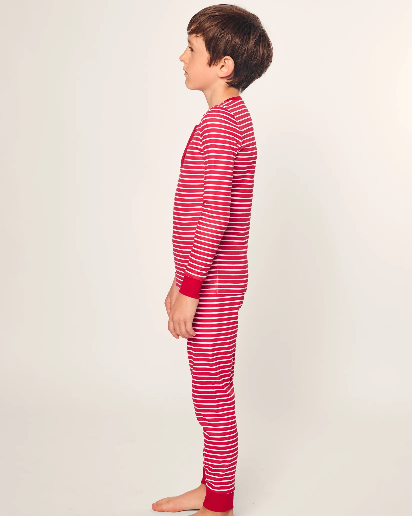Kids Petite Plume Kid's Pima Snug Fit Pajama Set in Red Stripe
